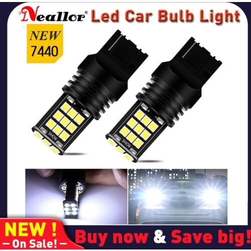 2pcs T20 LED W21W W21/5W Bulbs 12V 7440 7443 24SMD 3030 Auto Turn Signal Reverse Light Car Lamps White Brake Back Up Cob 6000k