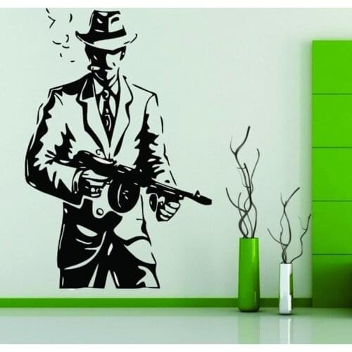Wall Stickers Vinyl Decal Decor Gangster Hat Gun Weapons Mafia Gun Men Bond 007 Wall Decoration