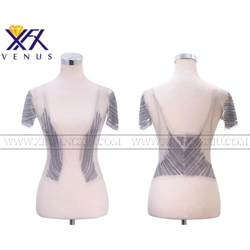 XFX VENUS 1 Set Rhinestones applique Large bodice front&back patches with sleeves trimming motif for women Dress Fabric garment