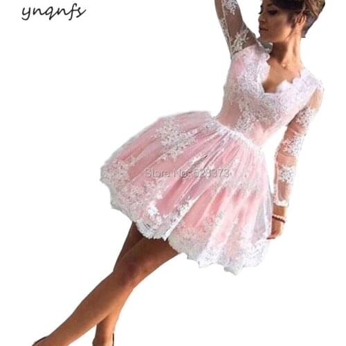 YNQNFS CD72 Vestido Curto Robe Coctail Sexy V Neck Long Sleeve Party Dress White and Pink Two Tone Bridesmaid Dresses 2019