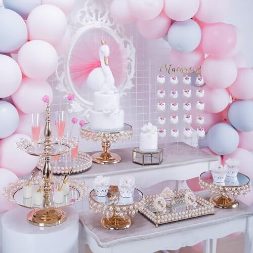 Pearl dessert table display stand decoration wedding birthday wrought iron cake shelf multi-layer 2 tiers tray