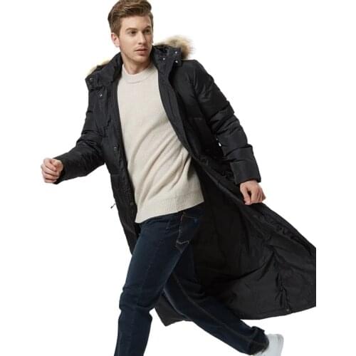 Winter Mens Black Down Jacket New Winter Male Super Length Smart Casual Down Jacket Detachable Fox Fur Hooded Long Coat S-5XL