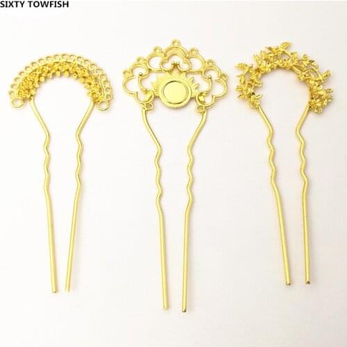 10 Pieces/lot 3 Styles Gold color Alloy Fancy Hair Fork Fashion Hair Accessories DIY Jewelry Findings