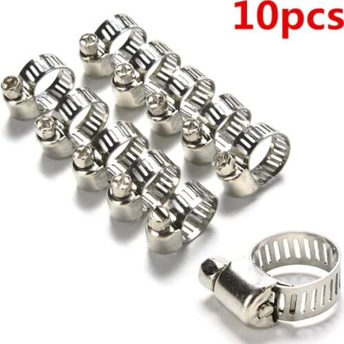10pcs Stainless Steel Drive Hose Clamp Tri Clamp Adjustable Fuel Line Pipe Worm Gear Clip Clamp Tube Fasterner 8mm Spring Clip