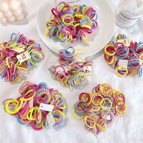 100 Pcs/Bag Kids Girl Cute Candy Solid Elastic Gumki Hair Bands Girls Lovely Scrunchies Rubber Bands Set Kid Hair Accessories