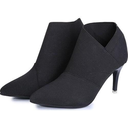 2020 Explosive High-heeled Short Boots Womens Elastic Boots British Pointed Martin Boots Show Thin Slim Ankle Boots