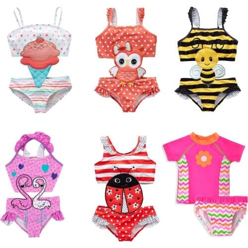 2021 Summer Kids Girl Swimwear Beach Cute Design 1-8 Year Flamingo Swimsuit Infant Bikini One Piece Swimming Girl Wear
