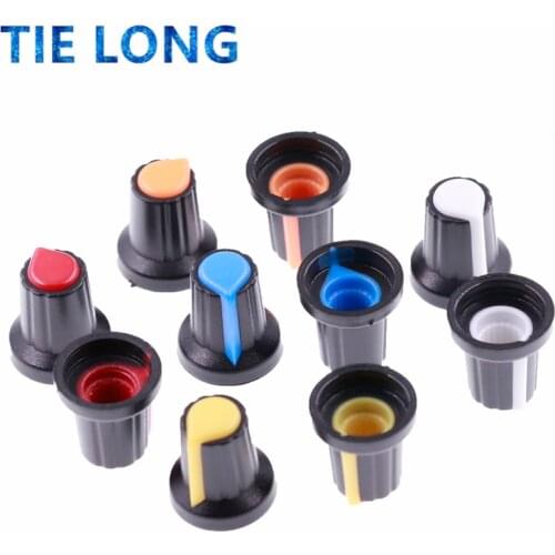 30PCS/lot WH148 Potentiometer Kit Plastic Knobs Cap 6mm Shaft Hole AG2 Yellow Orange Blue White Red 5value*6PCS=30PCS