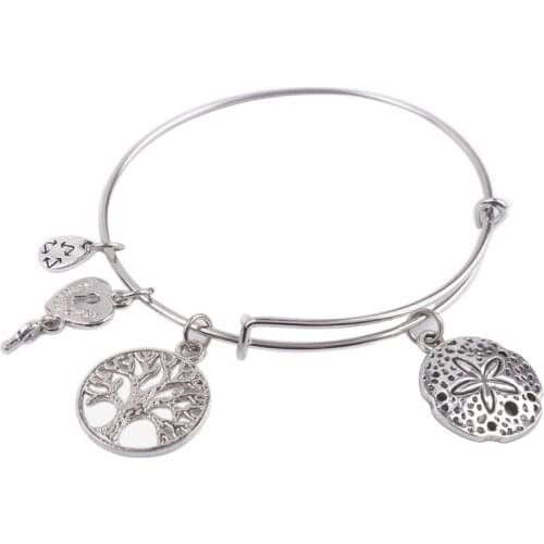5PCS Fashion Expandable Wire Bangle Sand Dollars Charm Bracelet #92066