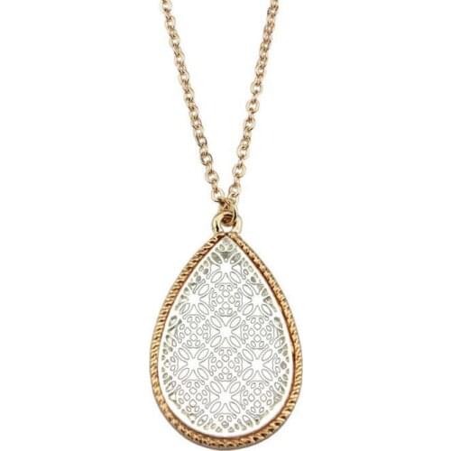 8 colors option Two Tone Gold Black Filigree Teardrop Pendant Choker Necklace for Women