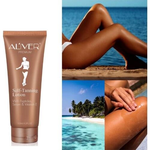 ALIVER Self Tanning Body Lotion Cream Body Black Bronze Tanning Long Lasting Sunless With Peptides Serum Vitamin E 125g