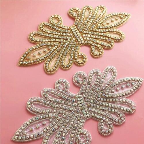 1Pcs 22*10.5CM Silver AB Flatback Flower Rhinestone Appliques For DIY Sew On Wedding Belt Shoes Jacket Jewelry