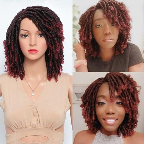 Beaudestiny Faux Locs Synthetic Hair Wigs 99J Omber Burgundy for Black Women 10 Inch Machine Made Dreadlocks Wigs 180% Density