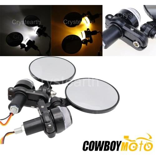 7/8" 22mm Foldable Motorcycle Handle Bar End Rear View Side Mirrors w/Turn Signal For Honda Yamaha Harley Cafe Racer Bobbers
