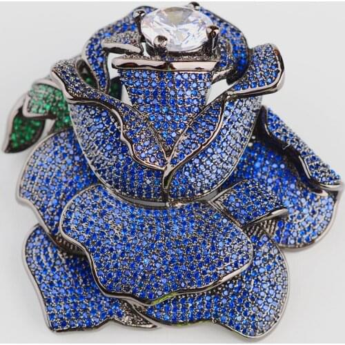 Big Top Grade Beautiful Cubic Zirconia Pave Rose Flower Brooch Pin/connectors