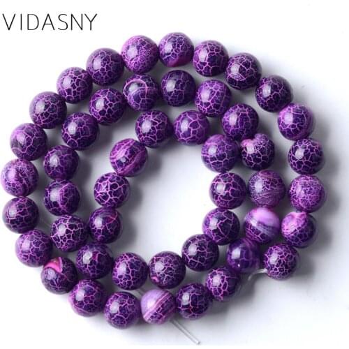 Natural Stone Beads Purple Cracked Stripe Agates Round Beads For Jewelry Making Mineral Stone For Bracelets 6 8 10mm 15inch
