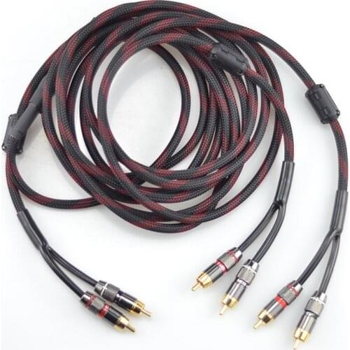 Two-point four audio cable Lotus head audio cable bifurcated connection two sets of speaker taps 2 points 4 fever RCA male