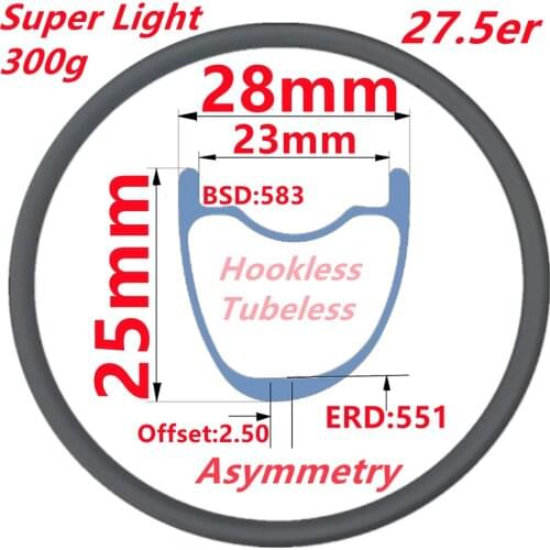 Factory Mountain Bicycle Disc Carbon Rim Brake Asymmetric Carbon Rim Super Light 27.5ER/650B MTB Carbon Rims Hookless Wheel Rim