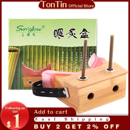 Good quality! eyes moxa box massager bamboo material (30pcs smokeless moxa roll+1pcs meridian chart)