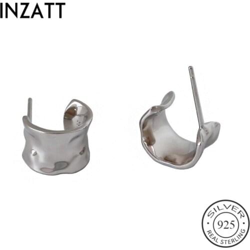 INZATT Real 925 Sterling Silver Minimalist Irregular Stud Earrings For Fashion Women Party Fine Jewelry Accessories Punk Gift