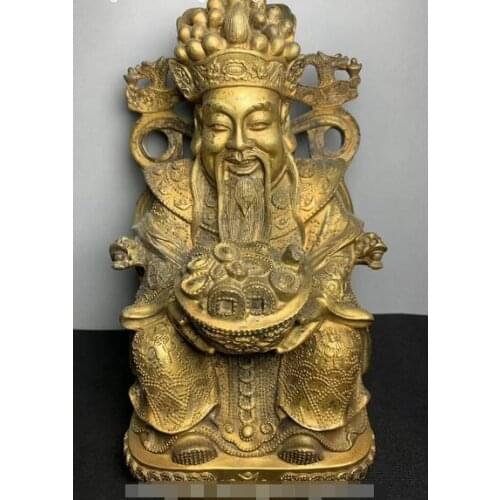 China Pure Bronze Dragon Sit Mammon Money Wealth God Yuanbao Money Coin Statue