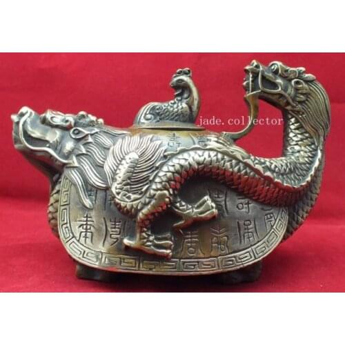China Boutique Collection carving Dragon and Phoenix Brass Teapot