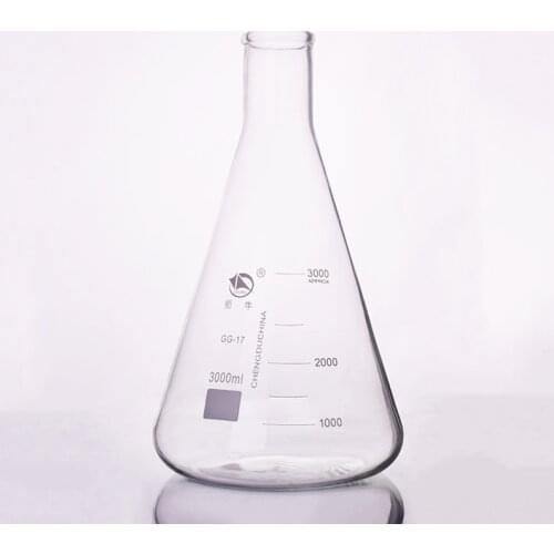 Conical flask,Narrow neck with graduations,Capacity 3000ml,Erlenmeyer flask with normal neck