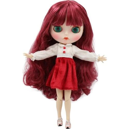 ICY DBS Blyth doll white skin joint body Amaranth hair Carved lips Mate face with eyebrows.No.BL2436