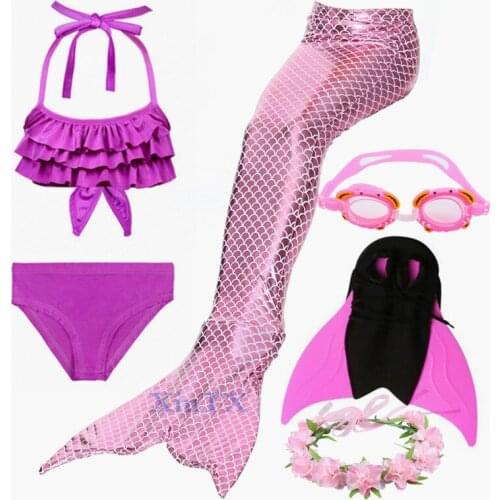 New Kids Girls Mermaid Tails with Flipper Monofin Swimming Costume Swimmable Bikini Bathing Swimsuit Little Mermaid Dress