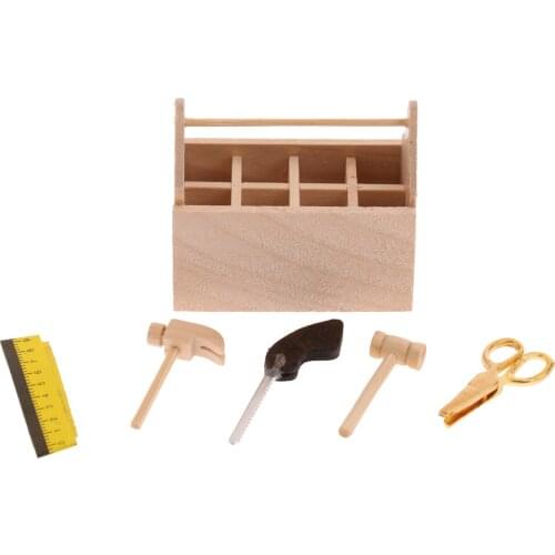 1/12 Scale Miniature Wood 5pcs Tootkit Toolbox Furniture for Dolls House Rooms Accessory Decor