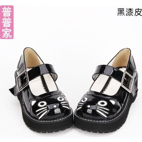 Princess sweet lolita shoes Spring and autumn classic LOLITA shoes COS cat muffin animal pattern Lolita shoes women pu9621