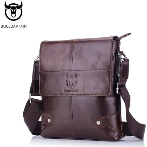 BULLCAPTAIN mens first layer leather shoulder messenger bag leather business casual fashion multi-function leather shoulder bag