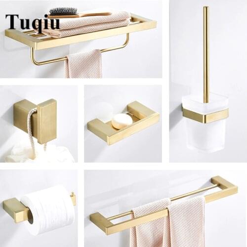 Bathroom Accessories Set Towel Rack Corner Shelf Paper Holder kitchen mixer Basin Faucet Brushed Matt Gold Bathroom Hardware set