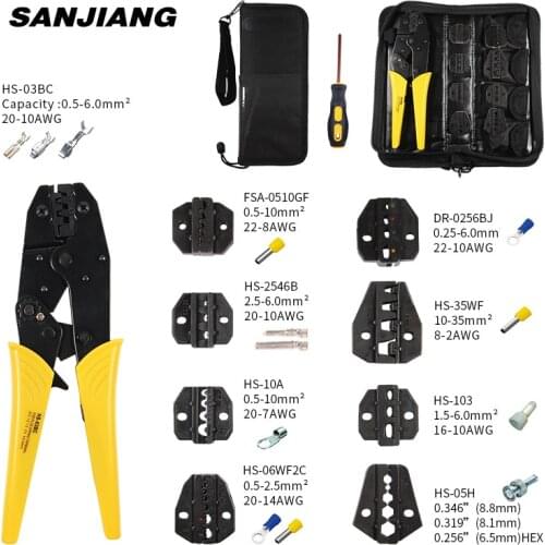 Clamp Tools Set Decrustation Engineering Ratchet Terminal Crimping Plier HS-03BC Electrical Hand Tool with 8 Spare Terminals