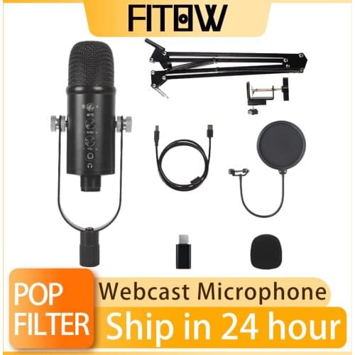 Taida HiFi Pick Up USB Computer Microphone Kit Studio Live Video Streaming Microphone With Adjustable Stand for YouTube