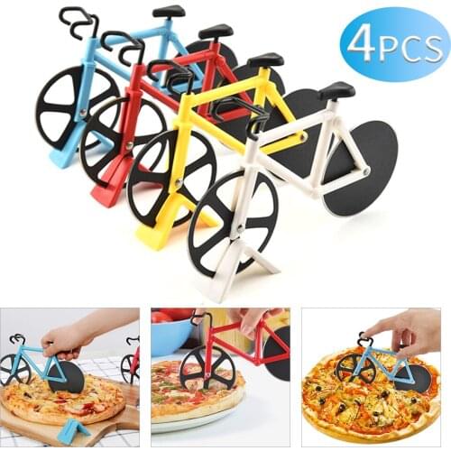 Bicycle Pizza Cutter Knives Stainless Steel Two-wheel Pizza Cutting Knife Non-stick Pizza Wheels Chopper Slicer with Holder