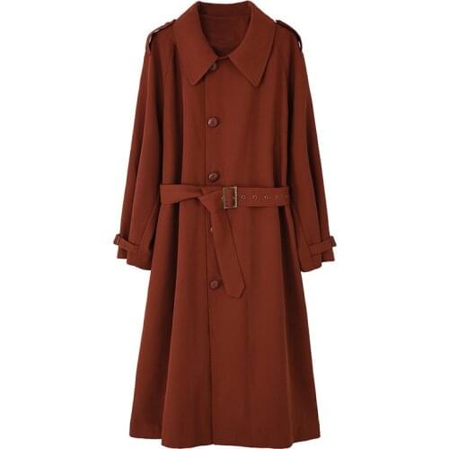 2020 Autumn Women With Belt Turn Down Collar Long Sleeve Coat Casaco Feminino Harajuku Abrigo Mujer Trench Femme