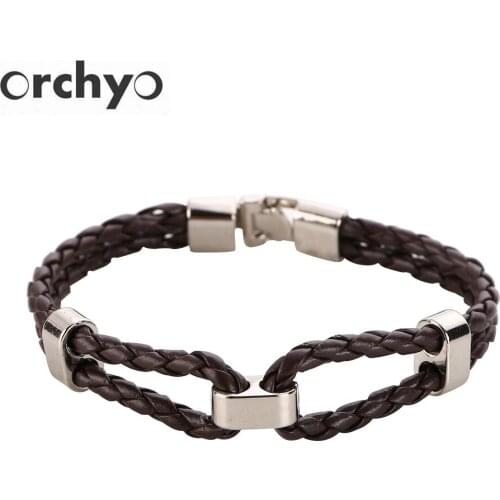 Orchyo Simple Brown Color Handmade Unisex Cuff Bangles Faux Leather Rope Chain Man Bracelet Jewelry Gift Wholesale
