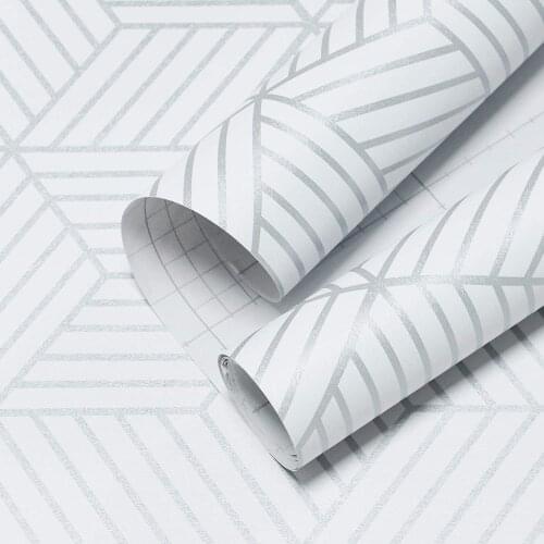 White Furniture Film Silver Geometric Stripes Of Hexagon Wallpaper 45 X 500 CM Self-Adhesive Film White Wall Decoration Silver