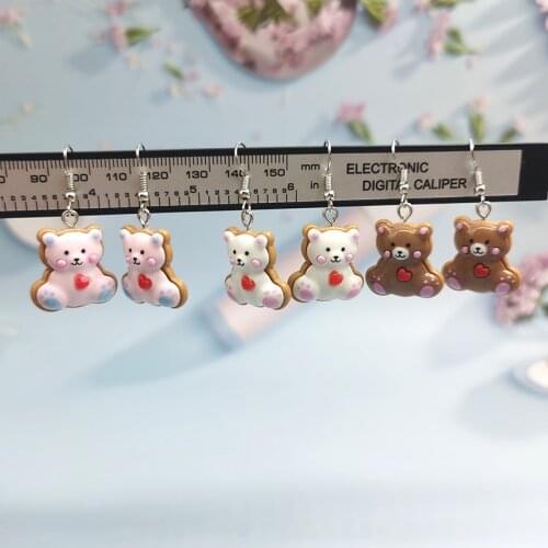 1Pair Korea Cute Heart Bear Earrings for Girl Cute Resin Pendant Earring Handmade Creative Jewelry EC55