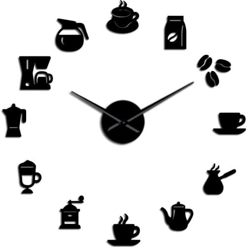 Nordic Modern 3D Acrylic DIY Coffee Large Large Wall Clock Coffee Tool Pattern Wall Hanging Decoration Wall Sticker Home Decor