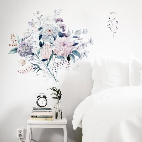 Modern Flowers Wall Stickers Warm Bedroom Living Room Decoration Aesthetic Mural Home Office Decor Art Decal Wallpaper