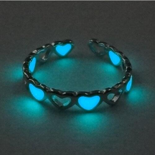 Luminous Finger Ring For Women Men Glowing In Dark Heart Hollow out Couple Wedding Bands Jewelry Gift Accessories