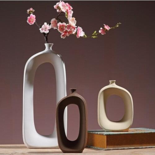 3PC Brushed Ceramic Vase Vintage Nordic Style Vase Living Room Porch Shelf Decoration Home Decoration Vase Furnishing Articles