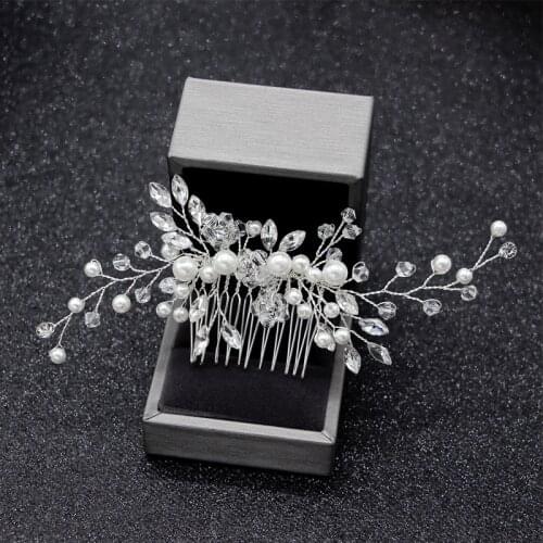 Crystal Bride for Women Bridal Wedding Hair Accessories Pearl Flower Headband Handmade Hairband Beads Hair Comb Decoration