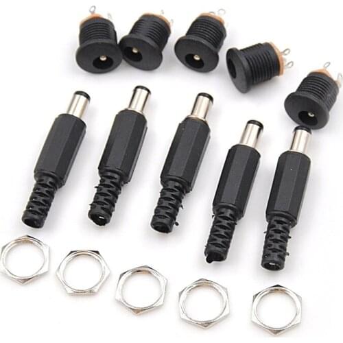 10Pcs DC Power Female Plug Jack + 5pcs Male Plug Jack Socket Adapter Connector 5.5*2.5mm DC022 Wholesale