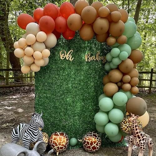 129pcs/lot Retro Coffee Balloons Safari Green Balloons Jungle animals Baby Shower Kit Party Birthday balloons Party Decoration