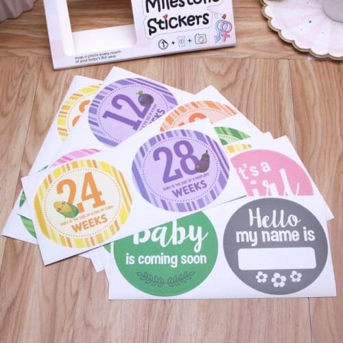 16 Pcs/Set Pregnancy Milestone Stickers Women Photography Weekly Belly Clothing Stickers Week 8 - Week 40 97BC