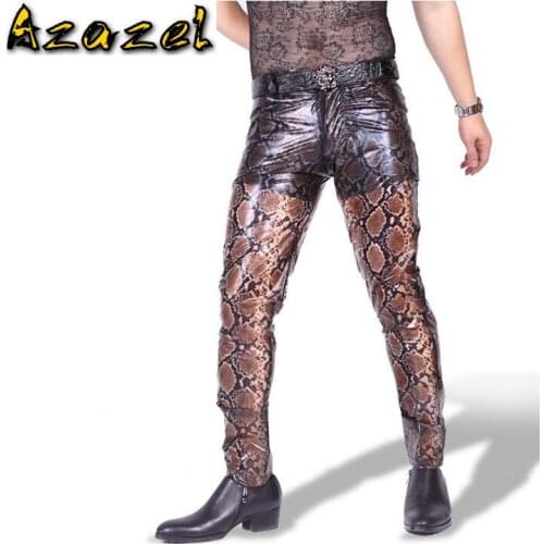 2020 New Casual python semi-transparent PU Sportswear leather pants sexy Skinny Sweatpants men straight Trousers Jogger Pants