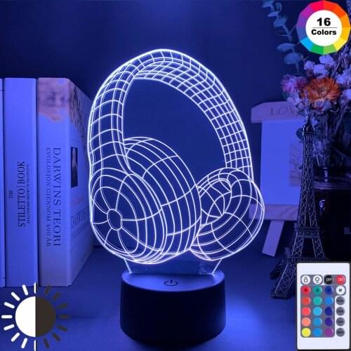 3D Illusion Lamp Headset 16 Colors Changing Nightlight for Room Decor Light Cool Birthday Gift for Kids Child Led Night Light